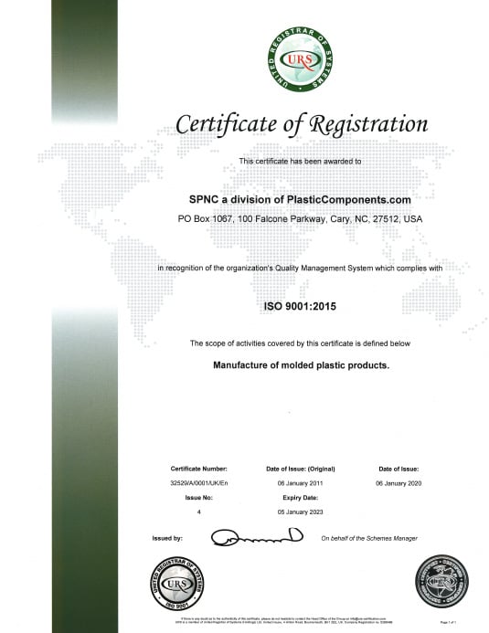 Syracuse Plastics of North Carolina ISO 9001:2015 Certificate of Registration